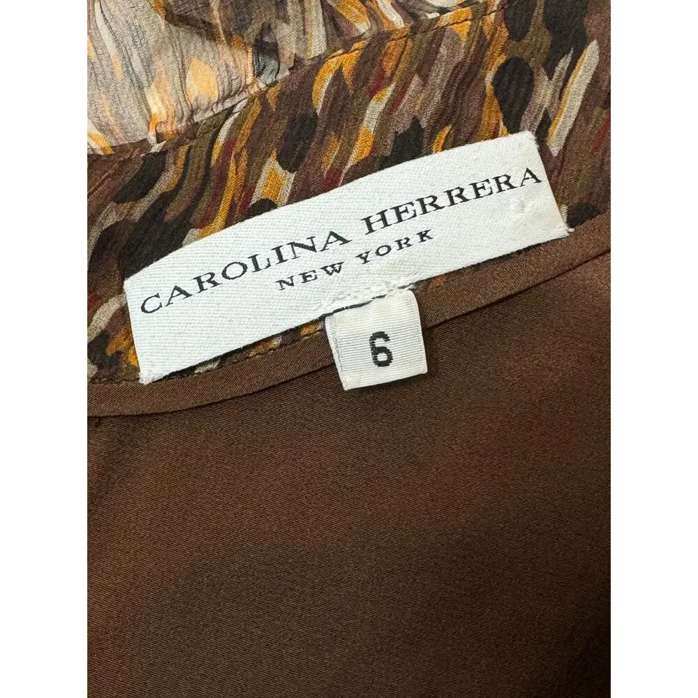 Carolina Herrera Dress Womens 6 Silk Animal Print Ruffle Tie Waist Knee Length - Picture 7 of 15